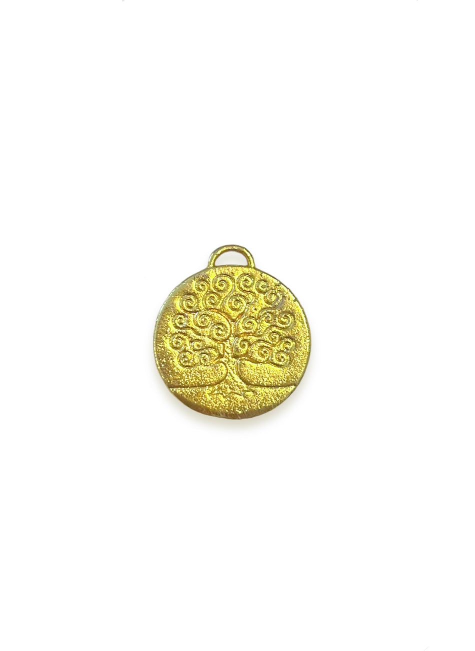 Colgante del árbol de la vida bañado en oro, 24 mm, 2 piezas