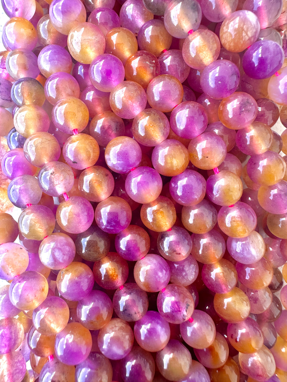 Orange and Purple Round Jade Strand, 8mm