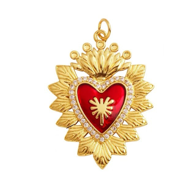 18k Gold-Plated Red Scared Heart Pendant, 1pc