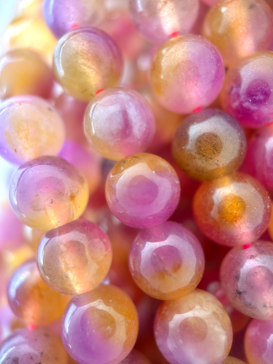 Orange and Purple Round Jade Strand, 8mm