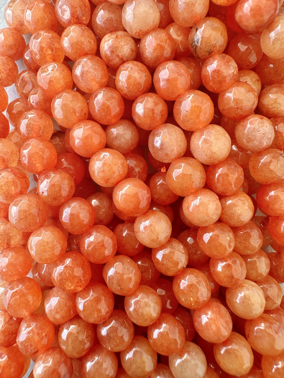 Faceted Round Orange Agate Bead Strand, 8mm