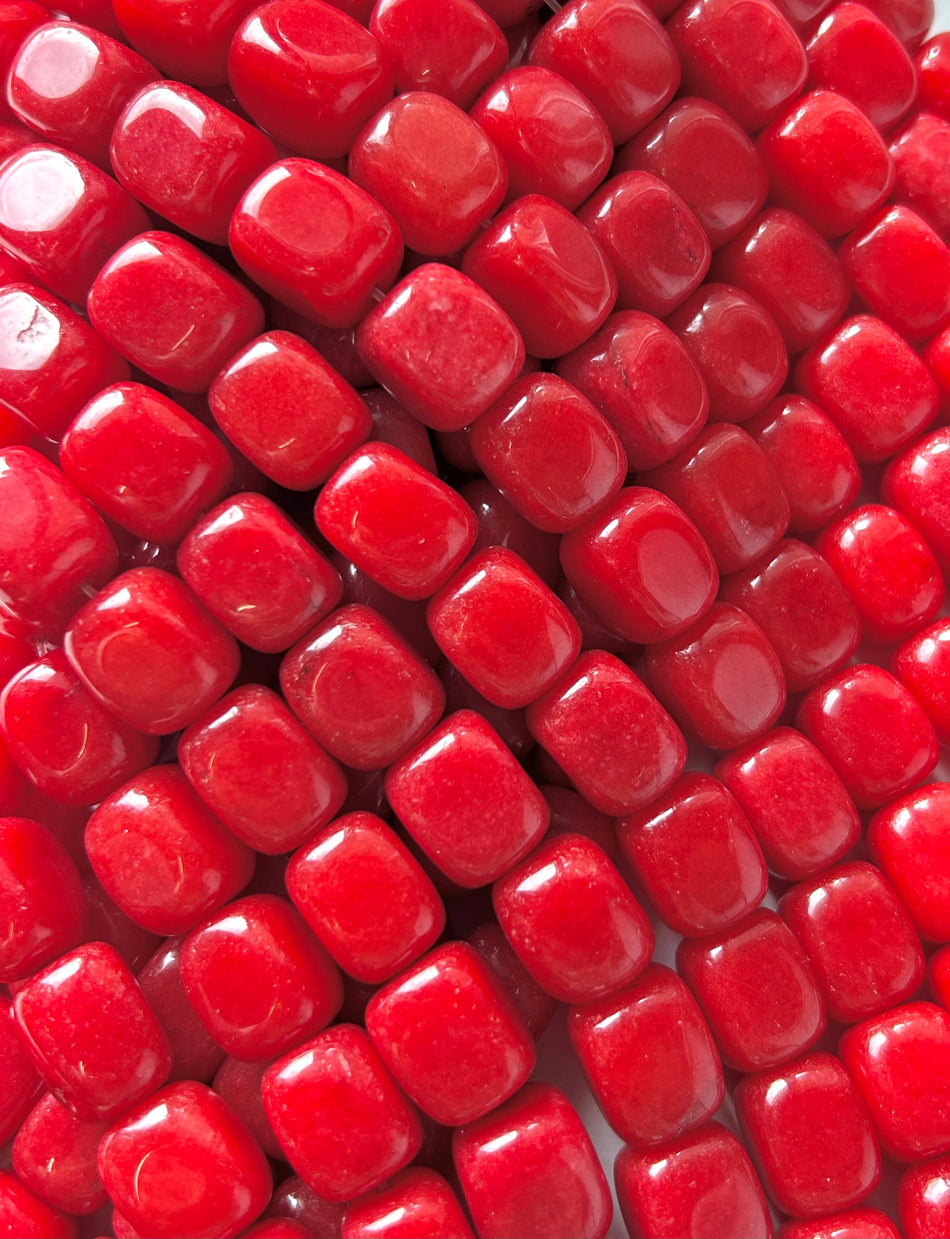 Red Rectangular Bead Jade Strand, 16mm