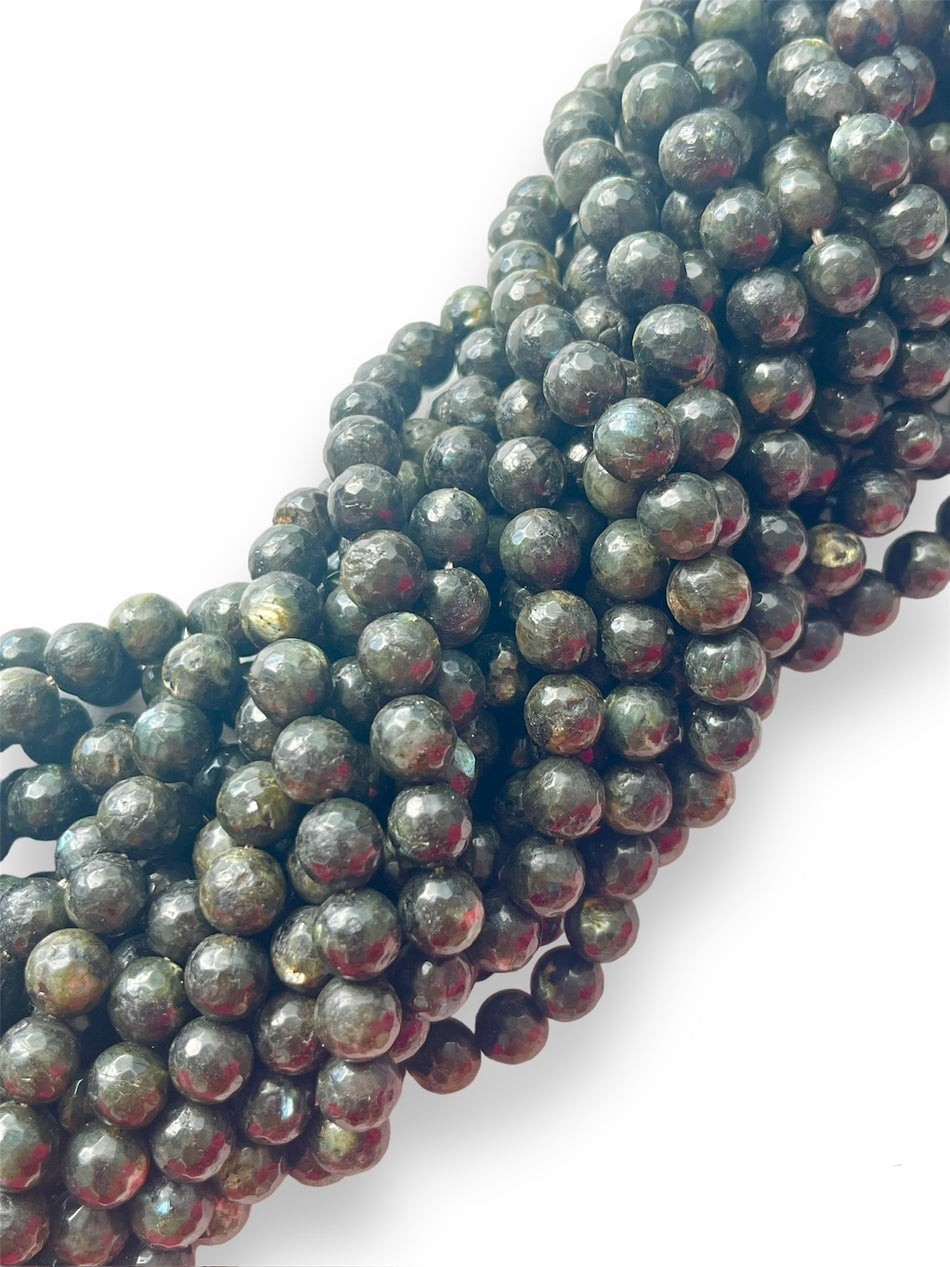 Faceted Black Round Gemstone Strand, 10mm