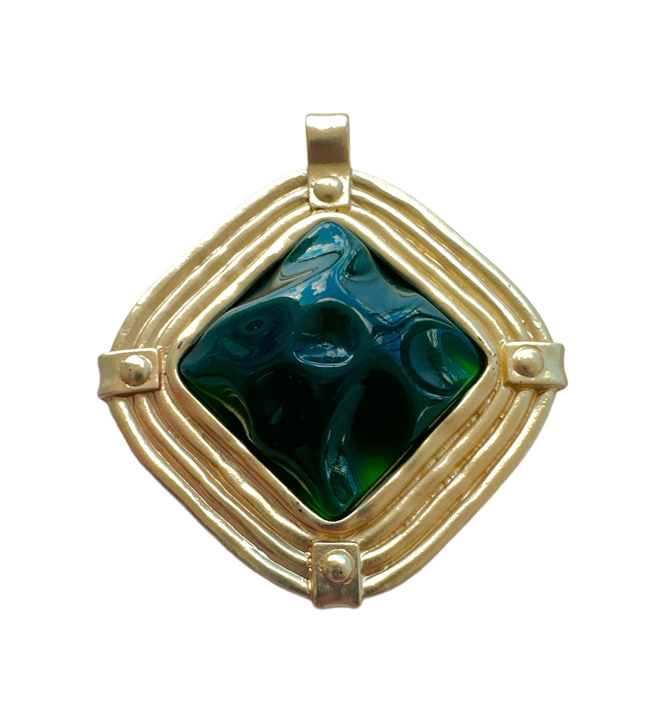 Gold-Plated Green Stone Pendant, 1pc
