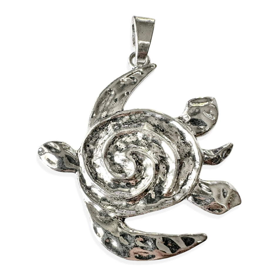 Silver Spiral Turtle Pendant 2.5 inches, 1pc