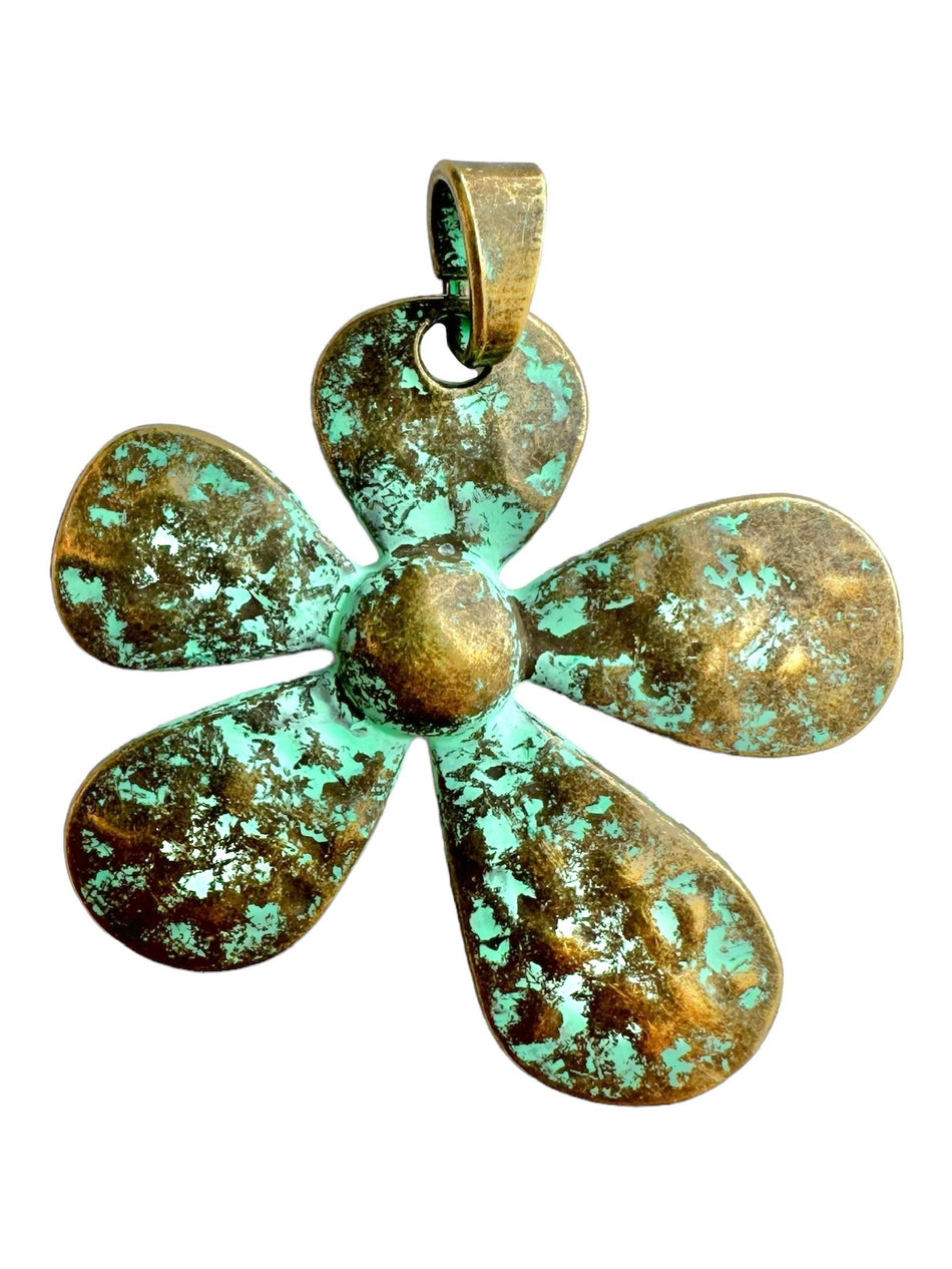 Verdigris Flower Pendant 3 inches, 1pc