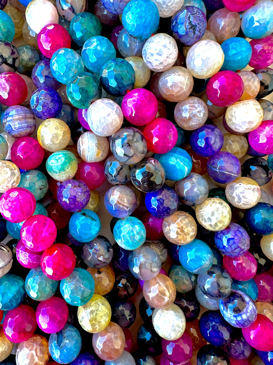 Faceted Multicolor Round Agate Strand, 14mm