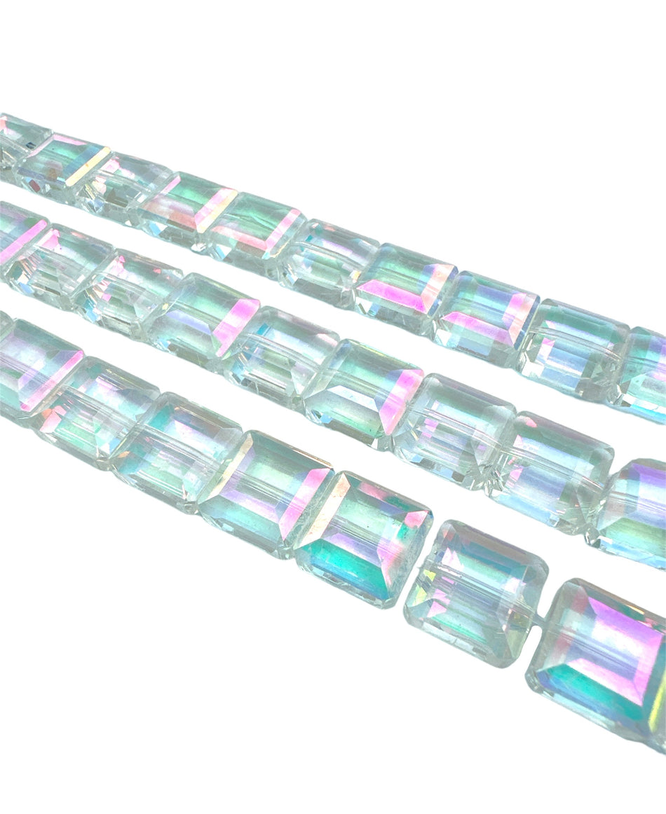 Faceted Clear Tornasol Square Bead Strand