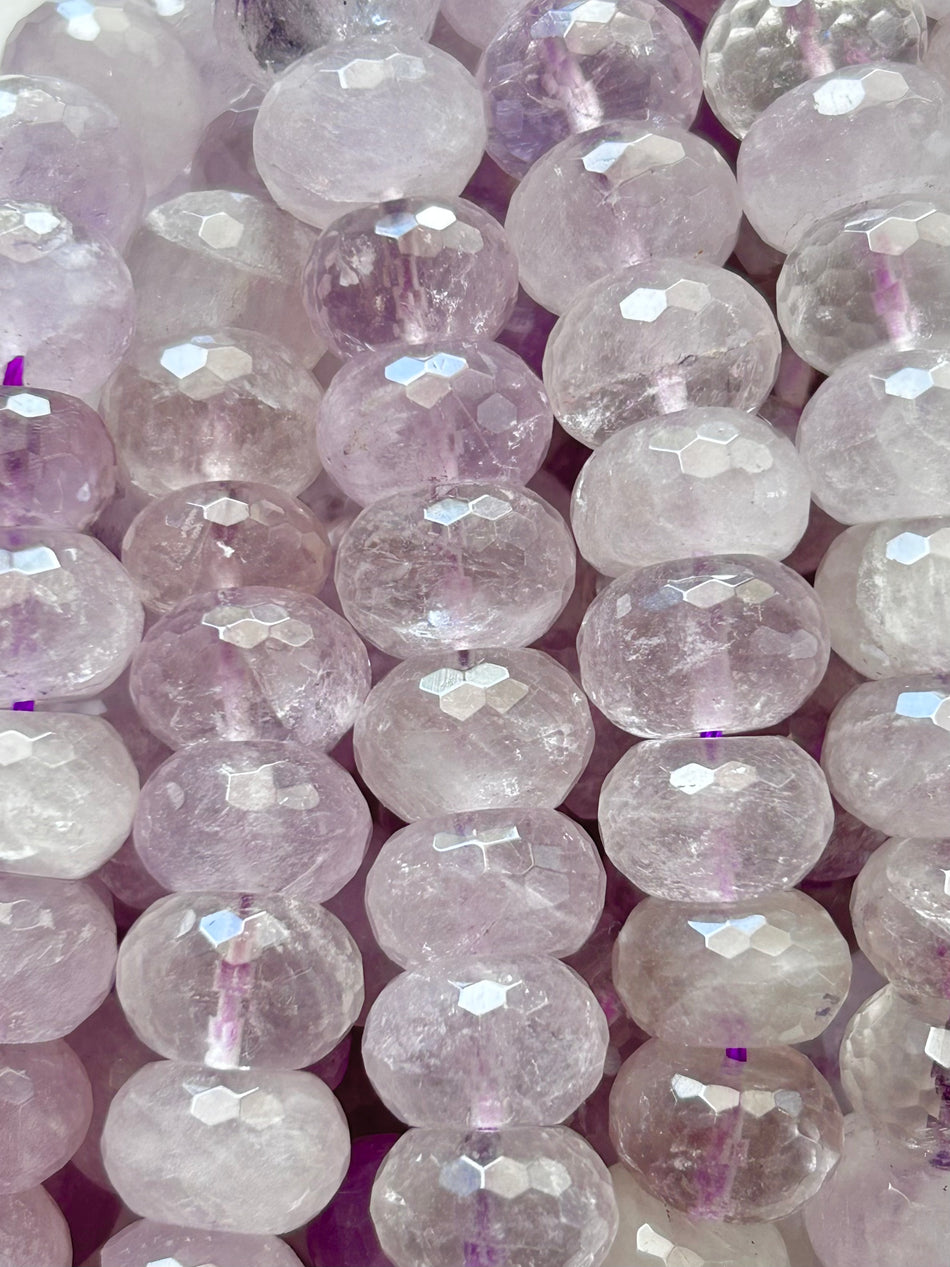 Faceted Rondelle Light Purple Quartz Bead Strand