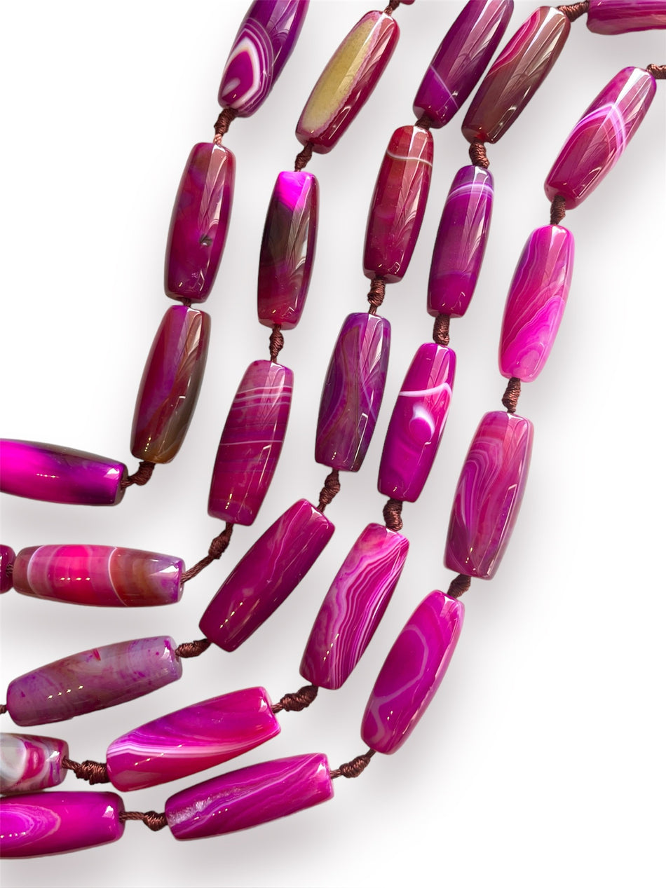 Magenta Agate Tube Strand, 40mm