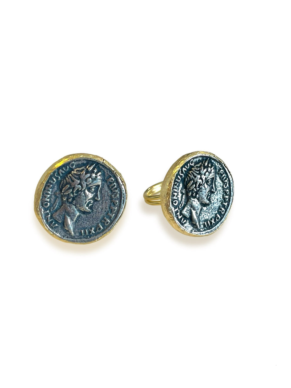 Gold and Silver Adjustable Coin Ring, 1pc