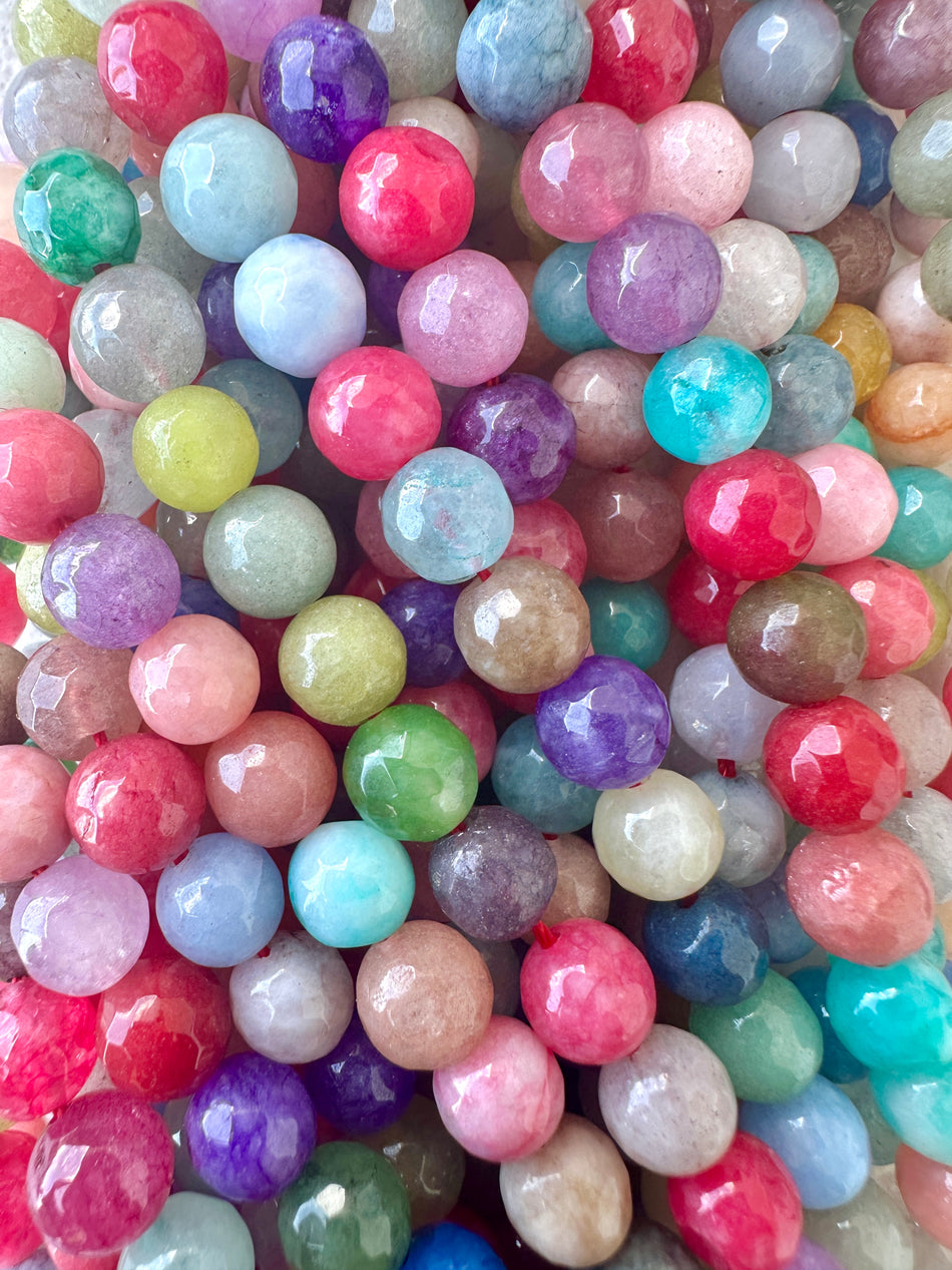 Faceted Multicolor Round Bead Jade Strand, 8mm