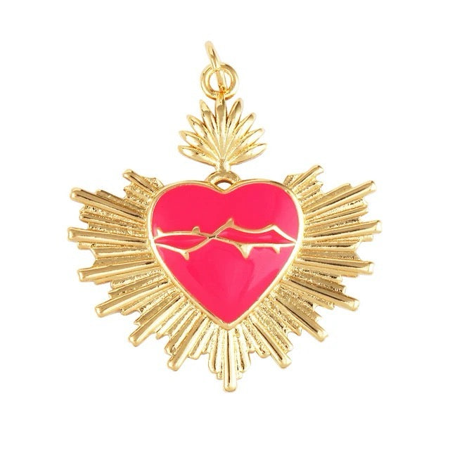 18k Gold-Plated Hot Pink Sacred Heart, 1pc