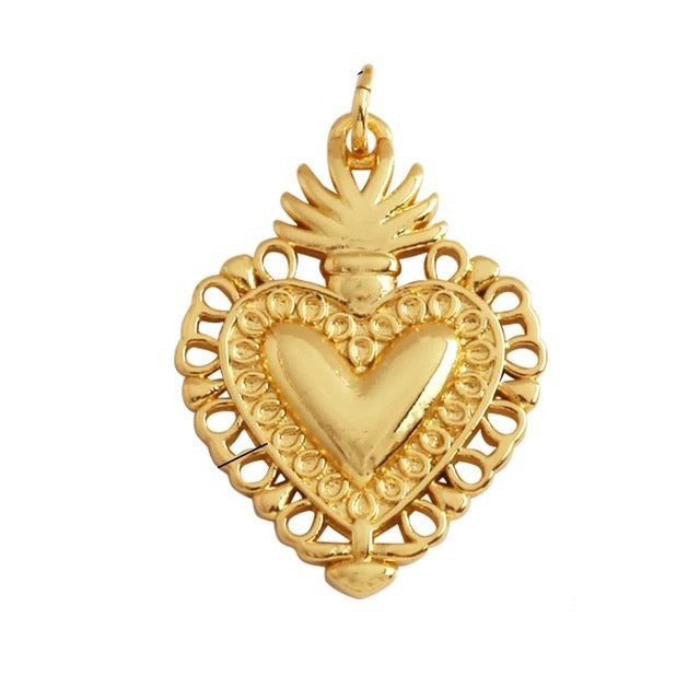18k Gold-Plated Sacred Heart Pendant, 1pc