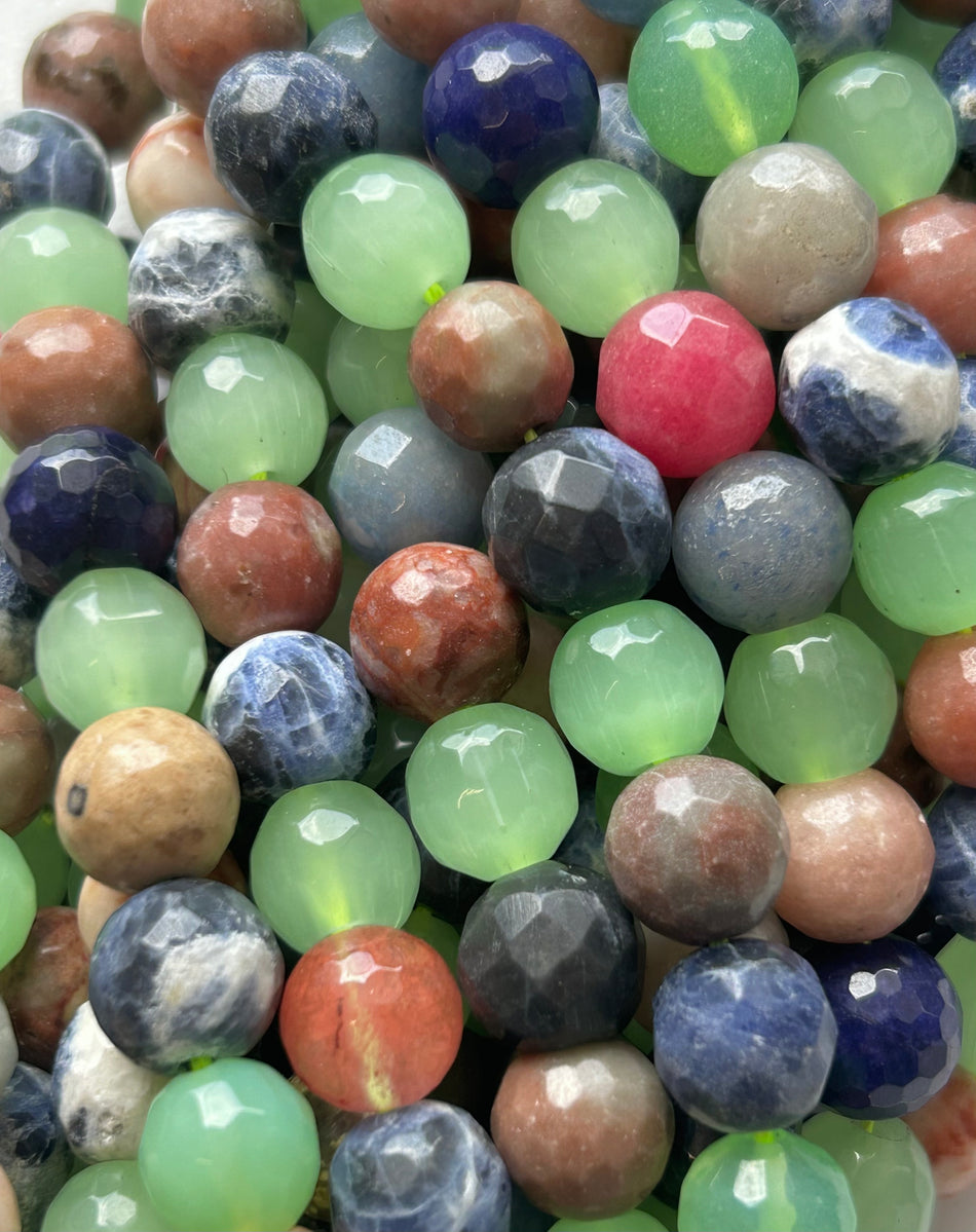 Multi Gemstone Faceted Round Bead Strand, 10mm