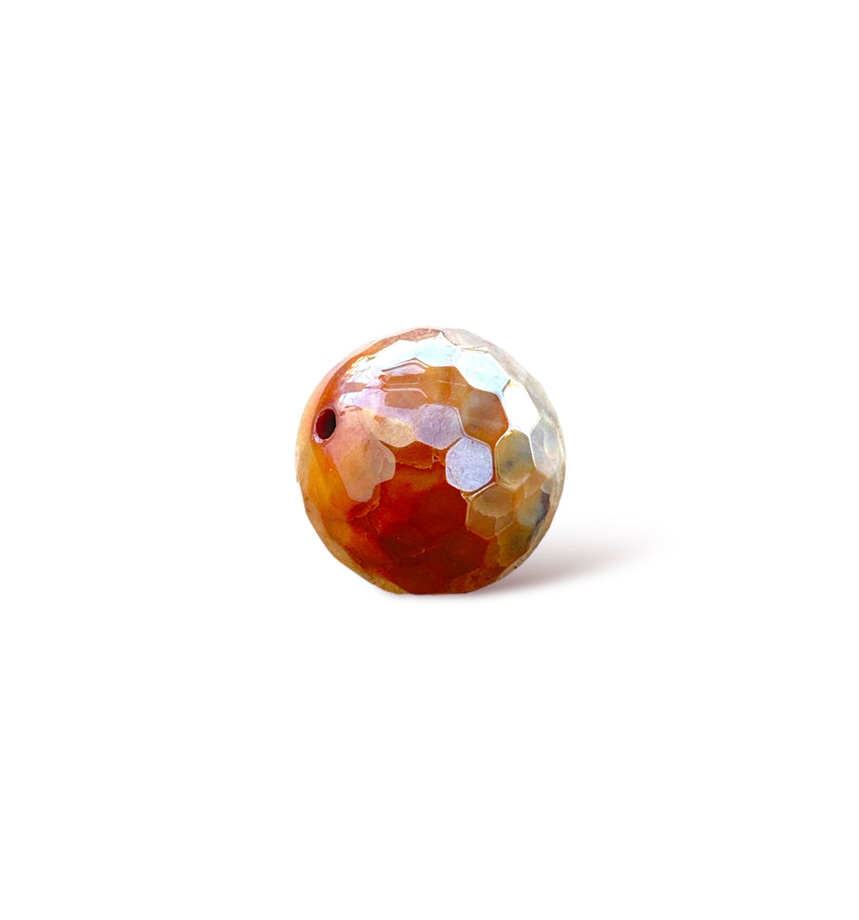 Orange-Grey Round-Faceted Agate, 1pc