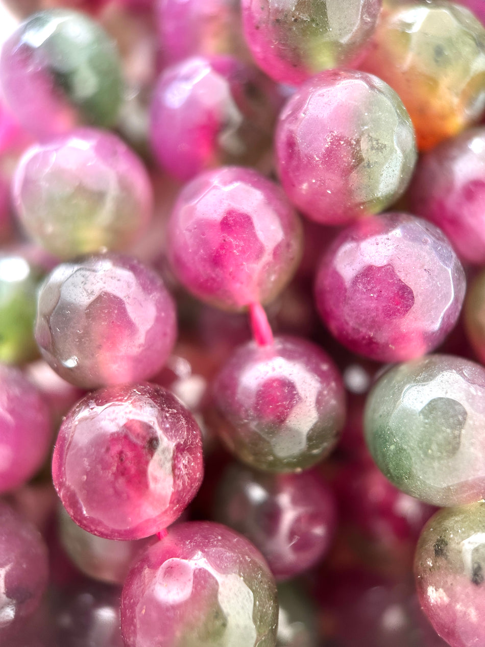 Faceted Round Purple and Green Jade Bead Strand, 10mm