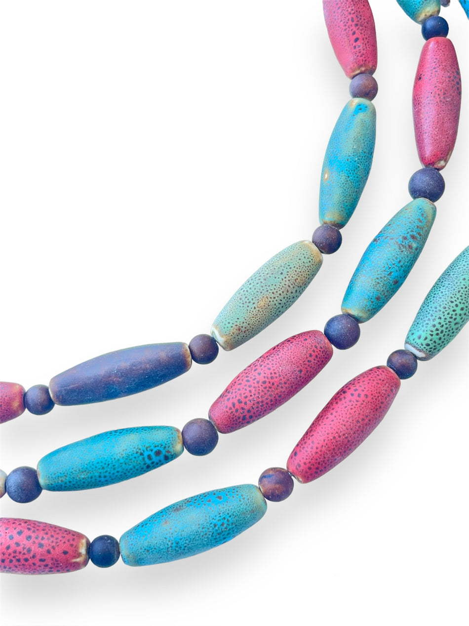 Multicolor Matte Cylinder Ceramic Strand, 40mm