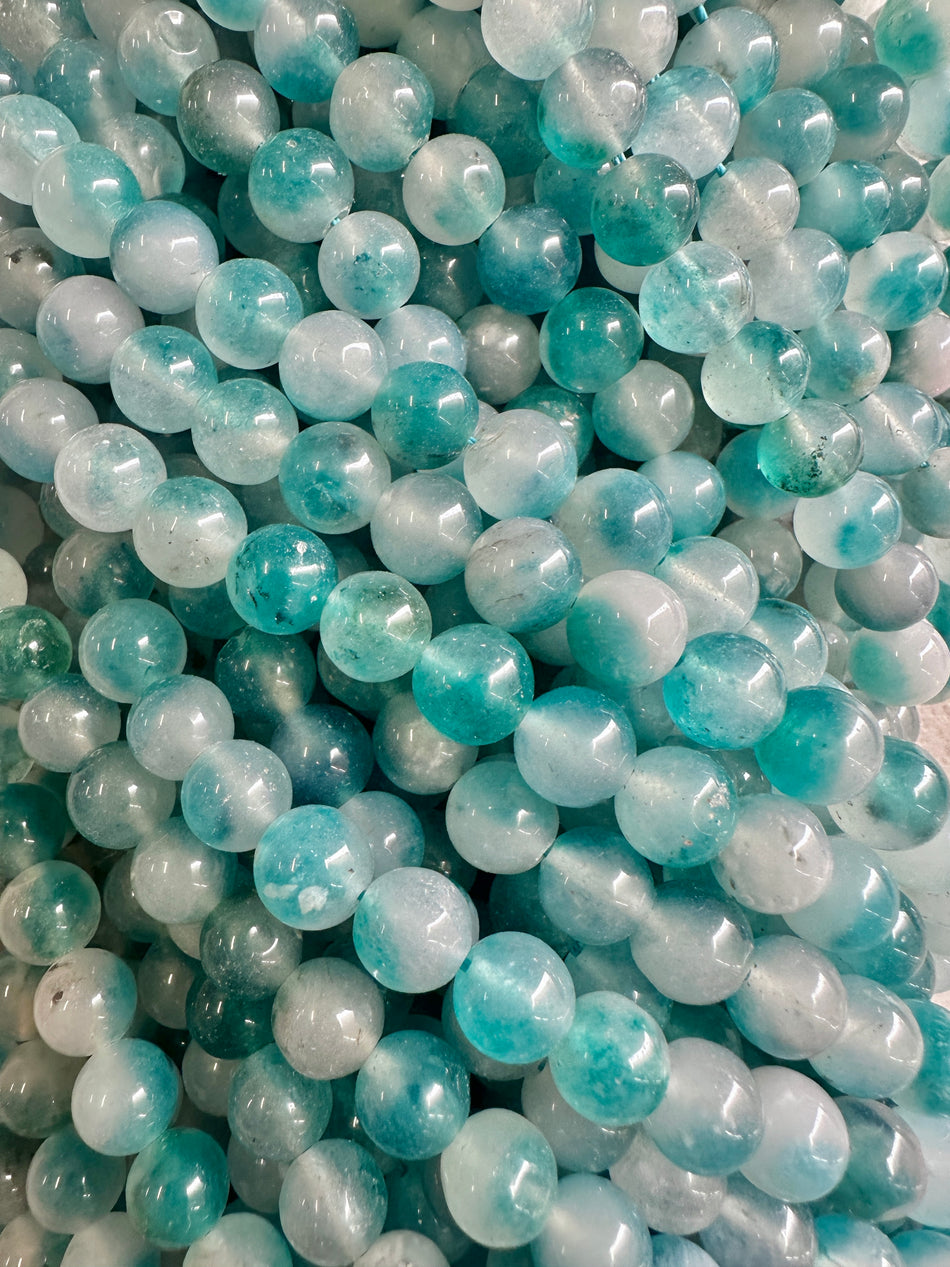 Round Blue Jade Bead Strand, 10mm