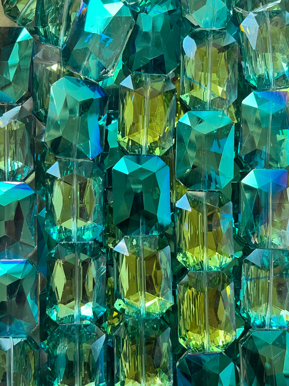 Teal and Green Apple AB Rectangular Crystal Bead Strand, 34mm