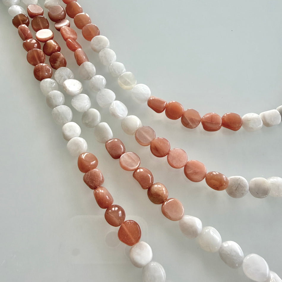 Peach-White Moonstone Bead 10mm Strand