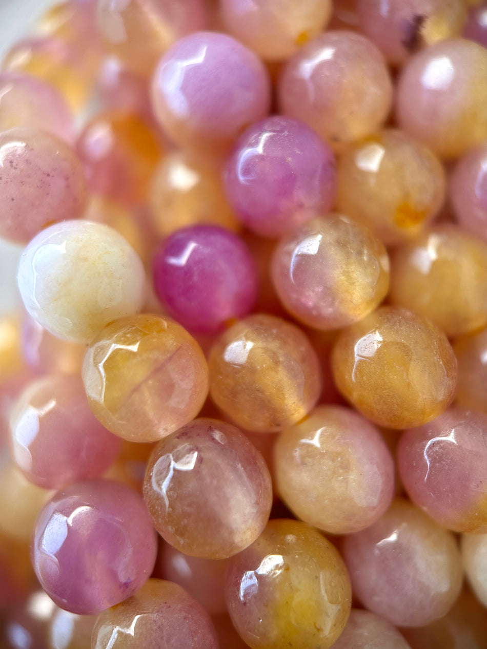 Faceted Orange and Purple Round Jade Strand, 8mm