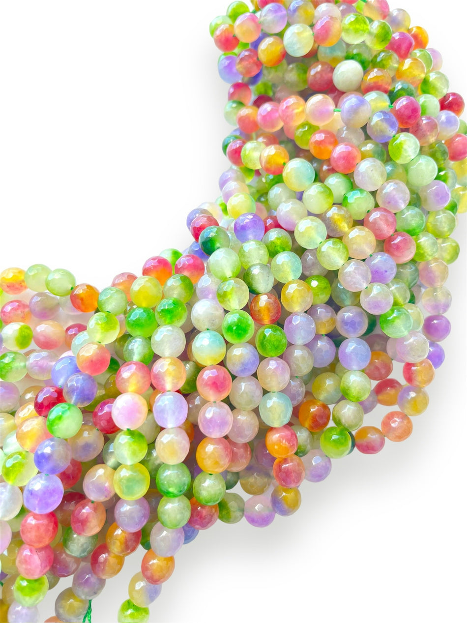 Multicolor Faceted Round Jade Strand, 10mm