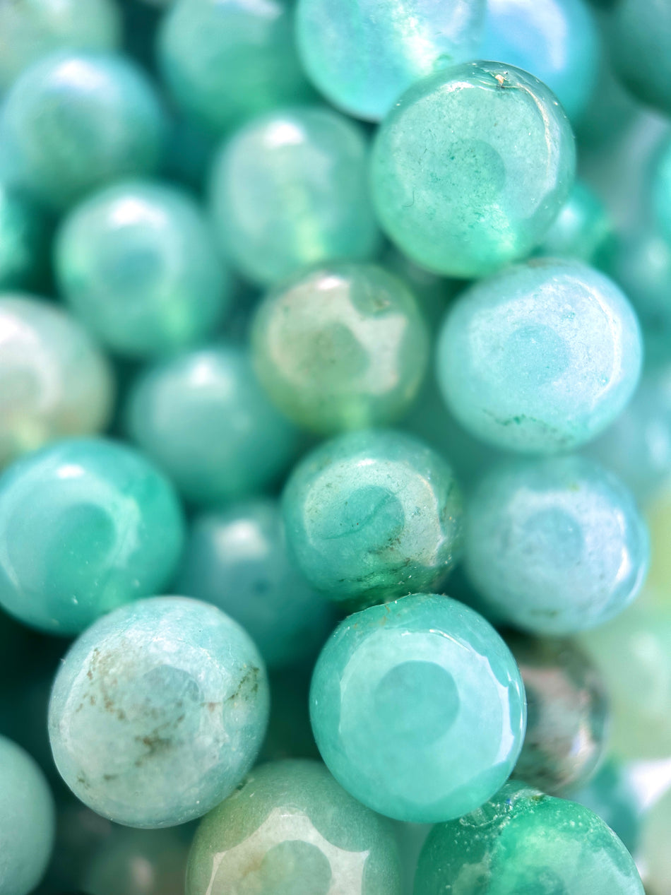 Round Aqua Jade Bead Strand