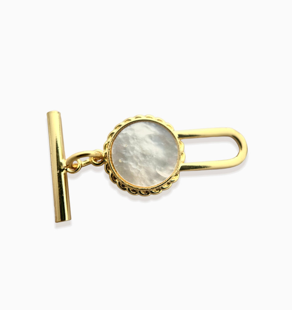 Gold-Filled Mother of Pearl Flat Round Toggle Clasp, 1pc