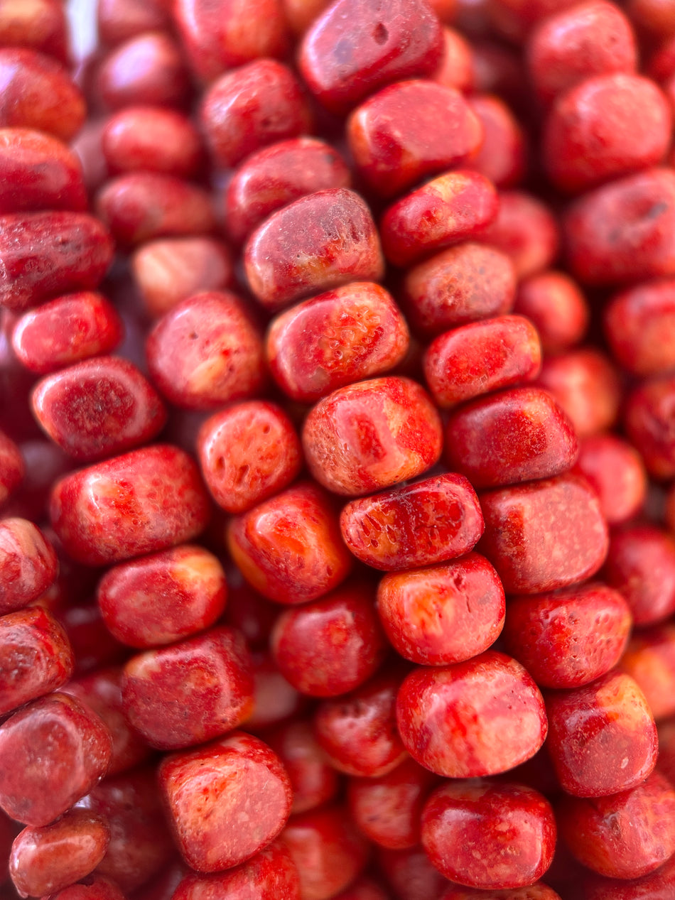 Red Coral Chip Bead Strand, 7-8mm