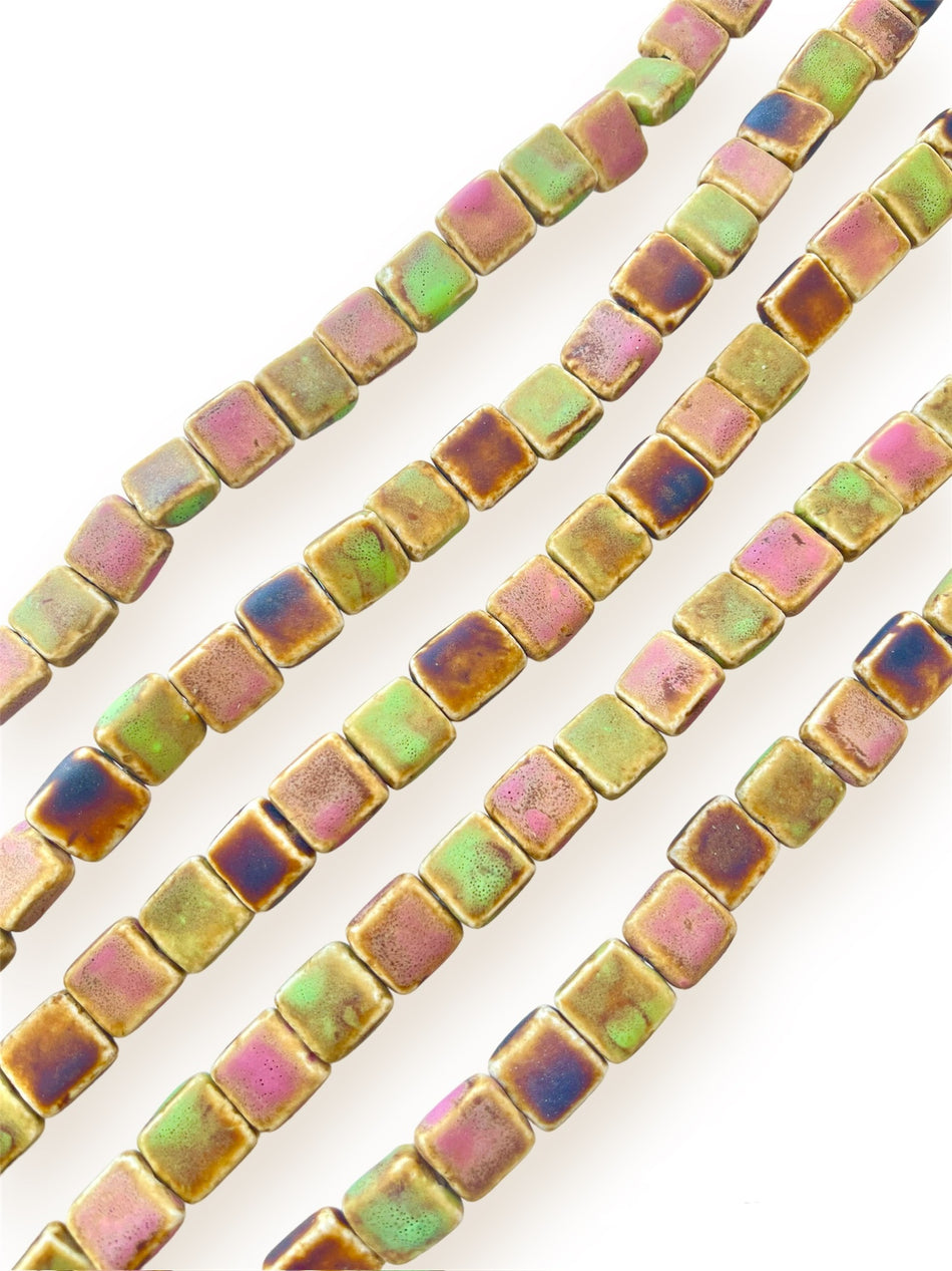 Multicolor Matte Square Ceramic Strand, 18mm