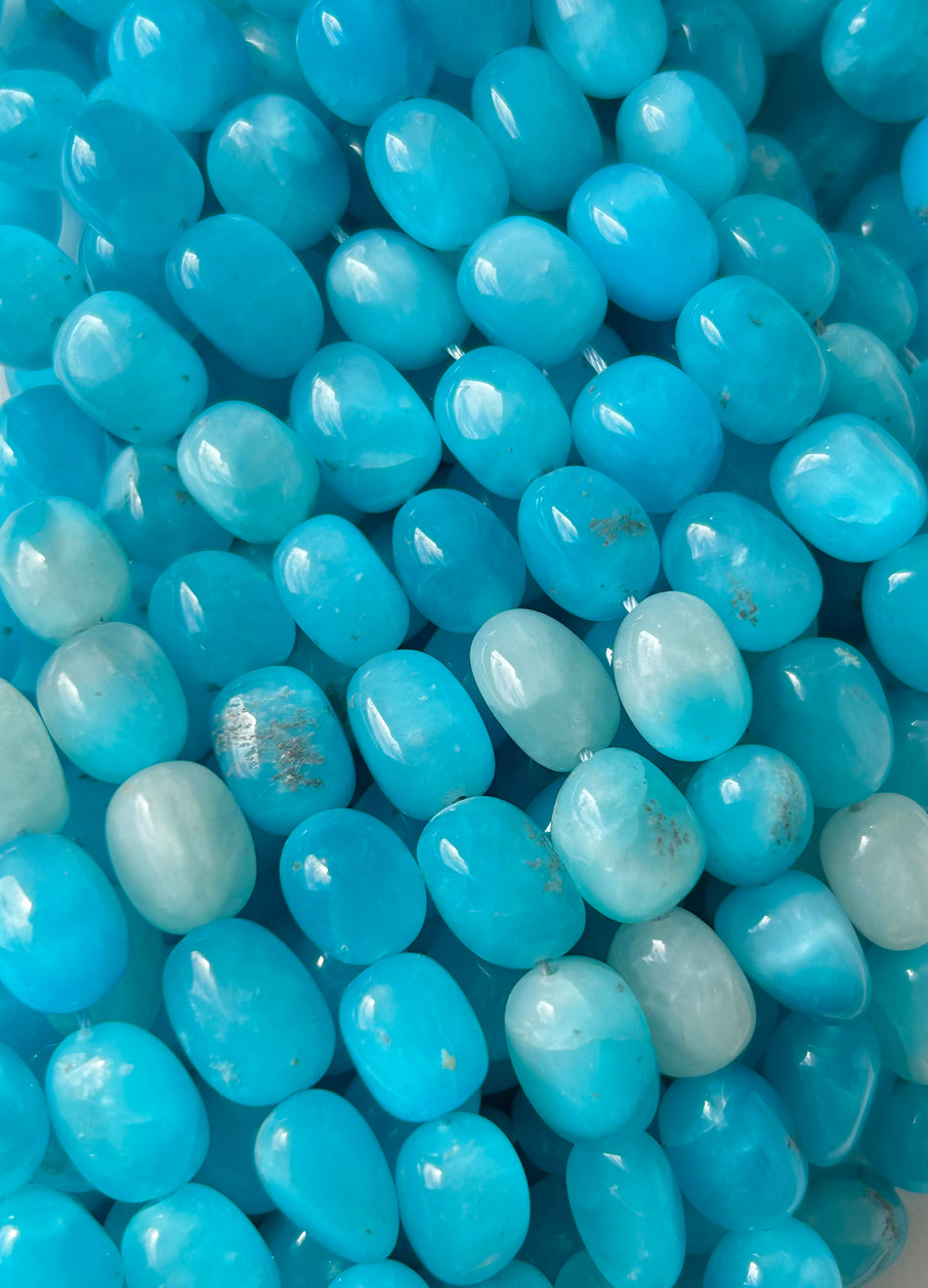 Baby Blue Nugget Bead Jade Strand, 14mm