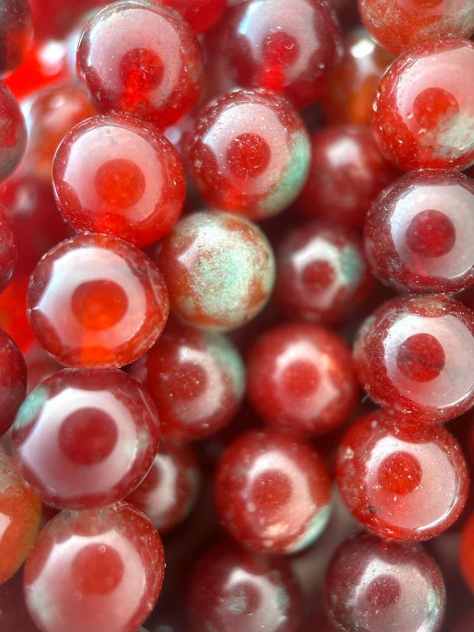 Red and Turquoise Jade Round Bead Strand, 8mm