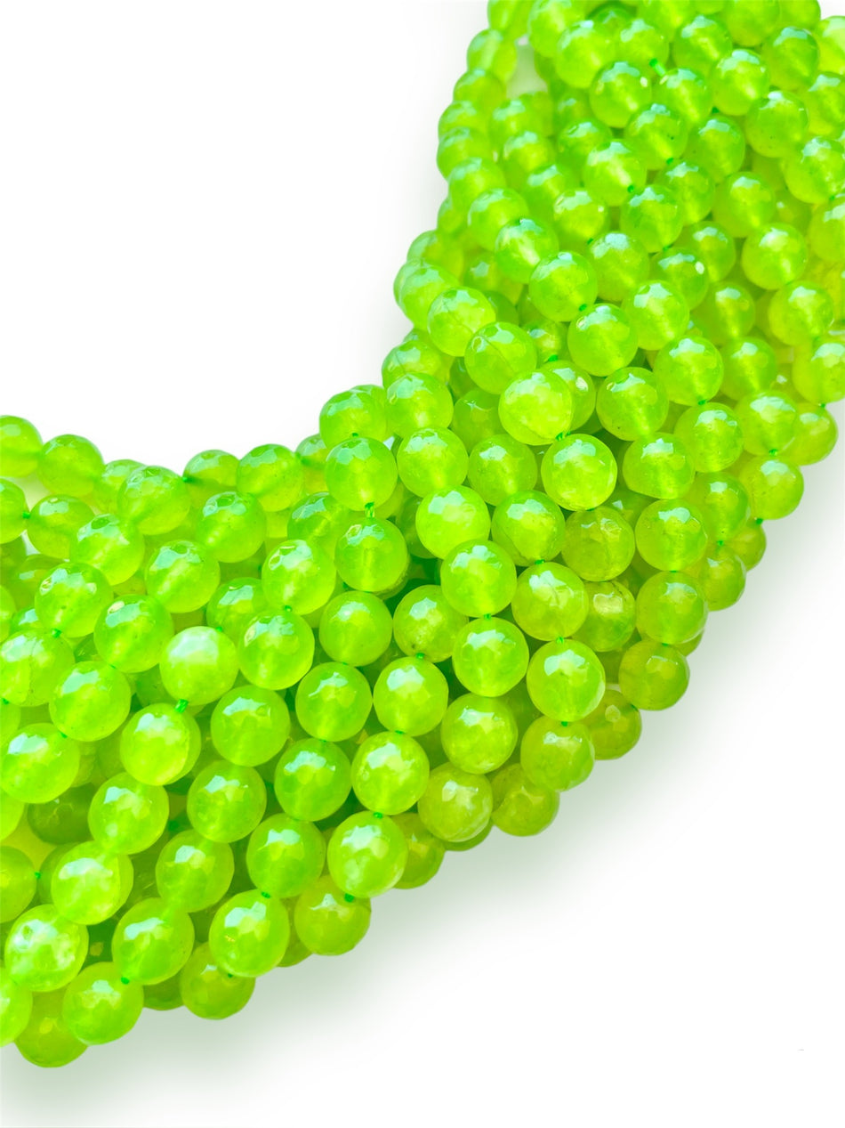 Faceted Green Round Jade Strand, 10mm