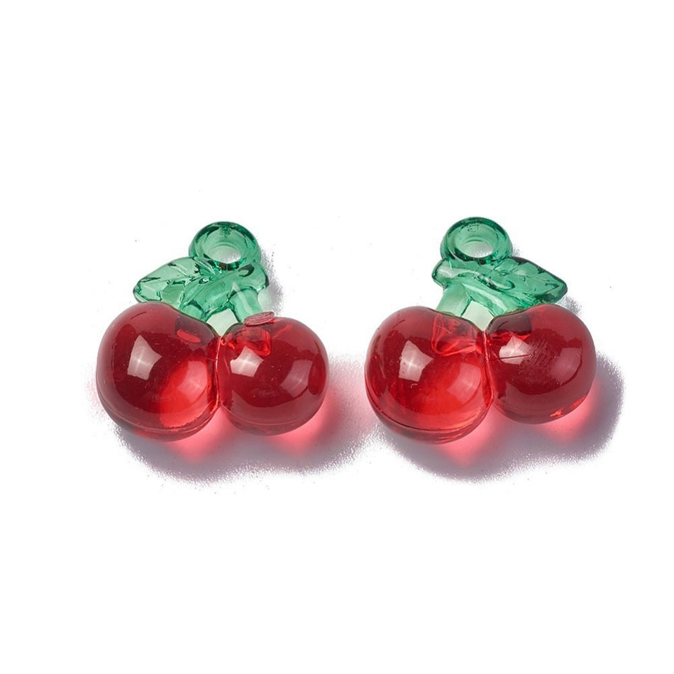 Acrylic Cherry Pendant, 4pcs