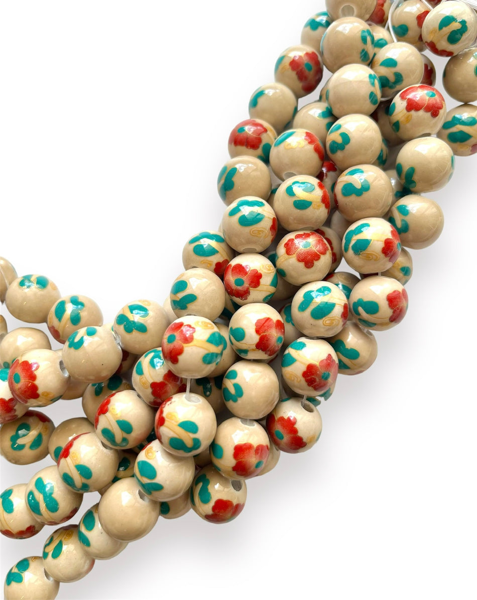 Beige Round Porcelain Strand, 14mm