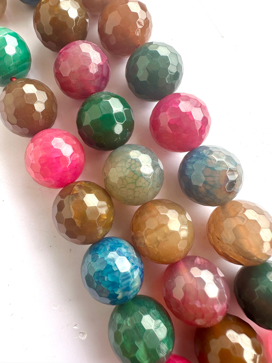 Multicolor Faceted Round Agate Strand, 18mm