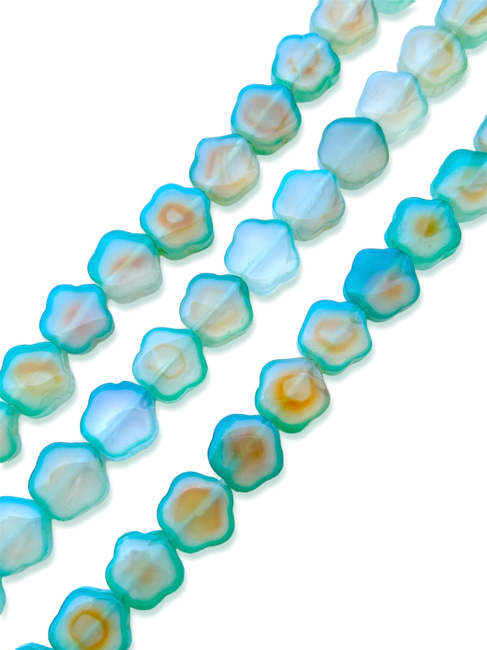 Teal Flower Shape Bead Agate Strand, 14mm