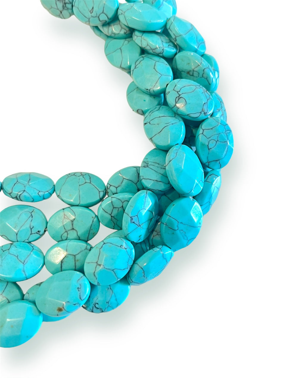 Faceted Oval Turquoise Strand, 16mm