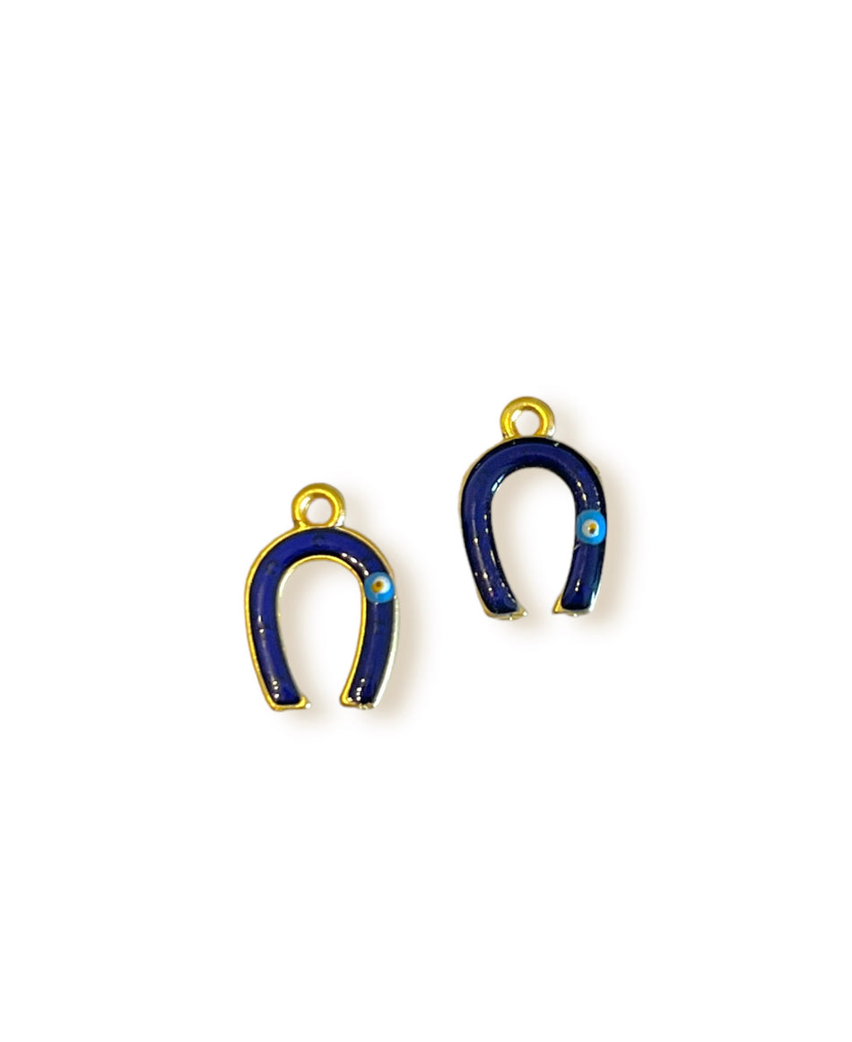 Gold Filled Blue Horseshoe Pendant, 2pcs