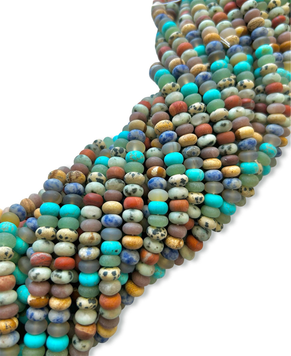 Matte Multi Gemstone Rondelle Strand, 8mm