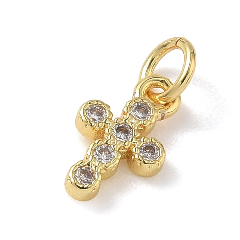 18k Gold-Plated Cross with Zirconia Pendant 12mm, 1pc