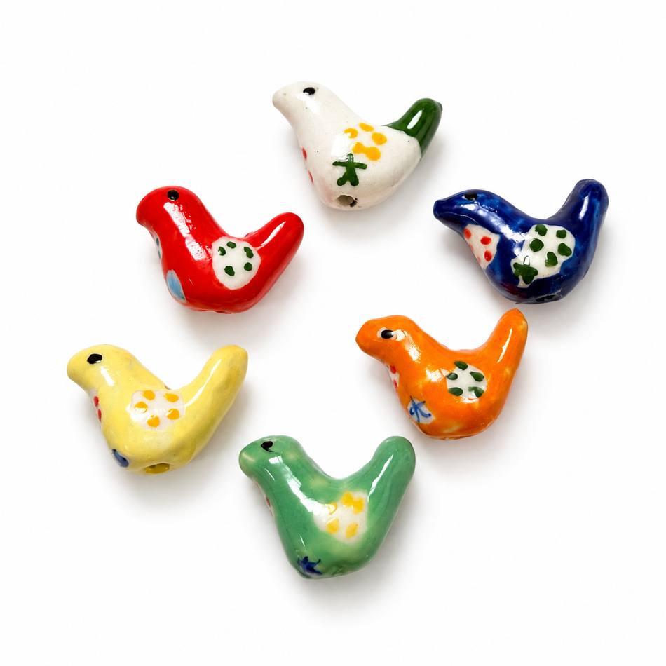 Ceramic Color Mix Bird Beads 20mm, 4pcs