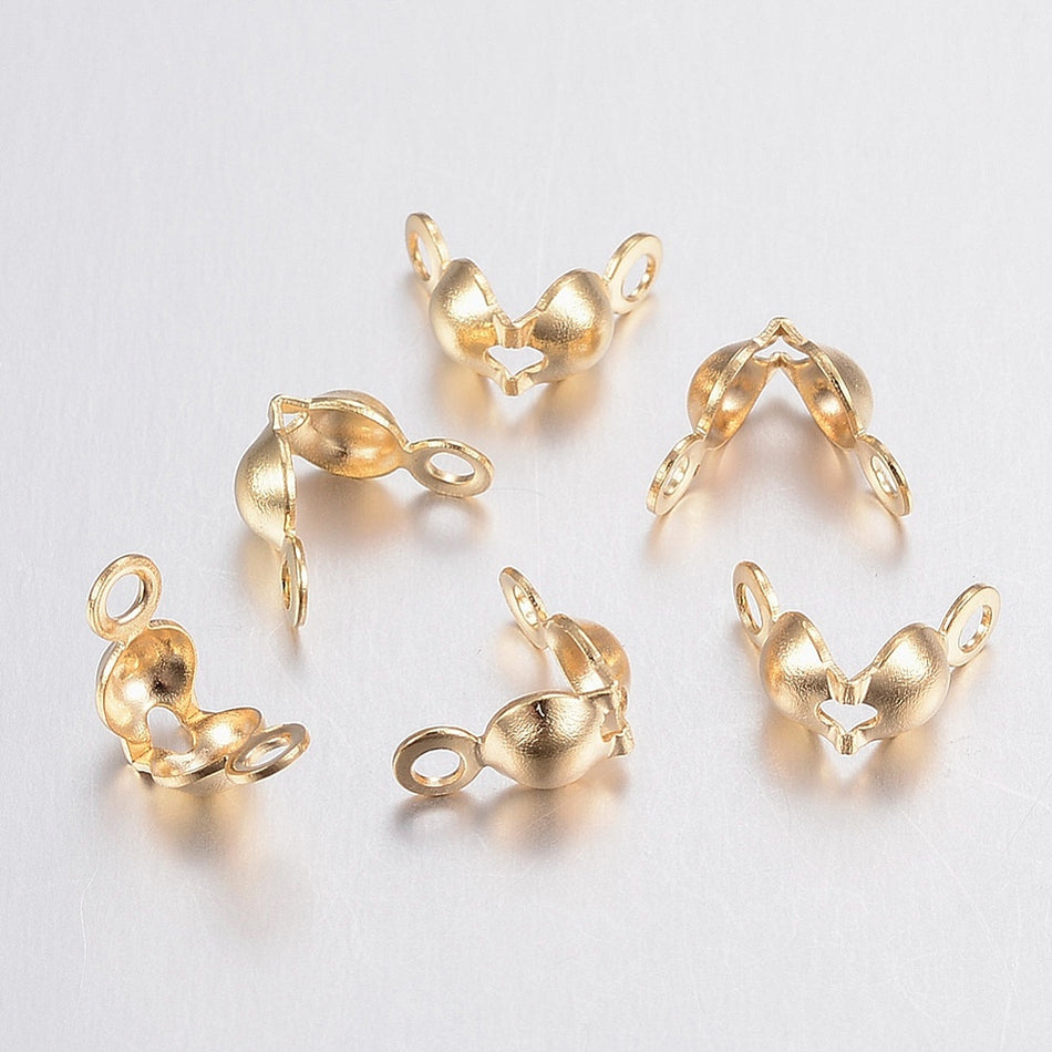 Stainless Steel Gold Bead Tips, Clamshell Knot Cover 8mm, 20pcs