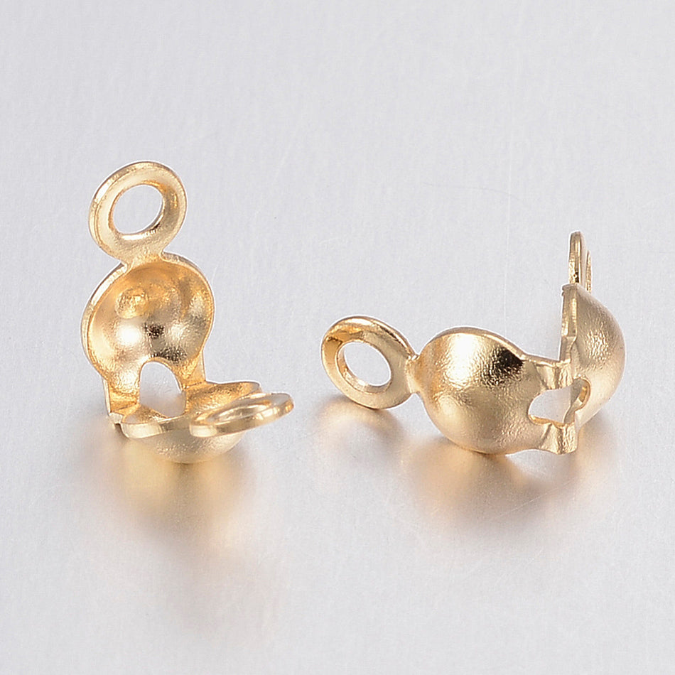 Stainless Steel Gold Bead Tips, Clamshell Knot Cover 8mm, 20pcs