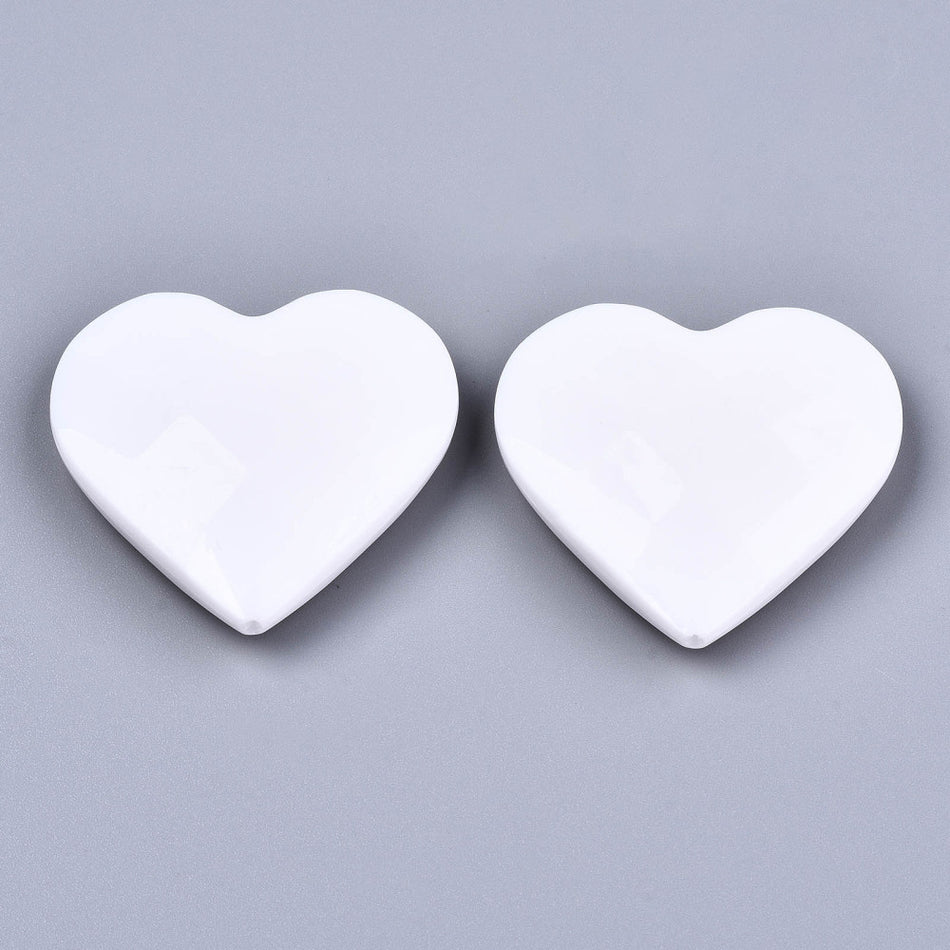 White Faceted Acrylic Heart 45mm, 2pcs