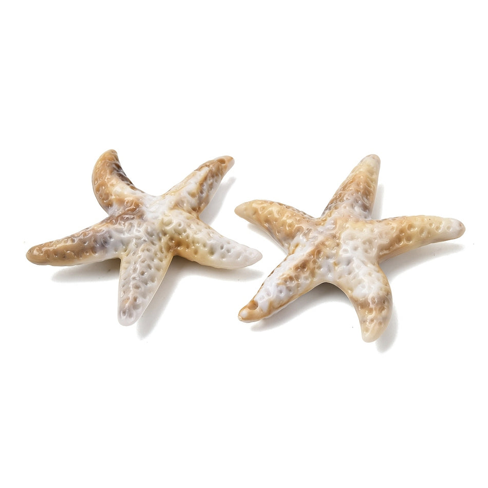 Acrylic White & Brown Starfish 48mm, 6pcs
