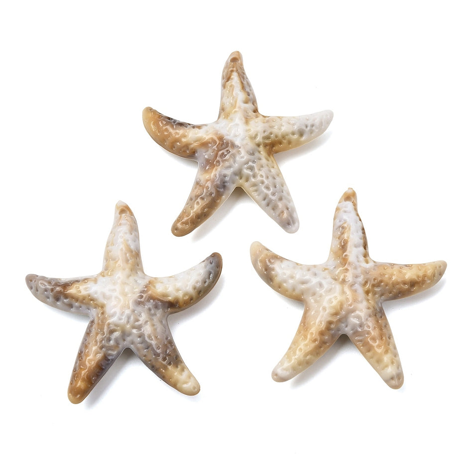 Acrylic White & Brown Starfish 48mm, 6pcs