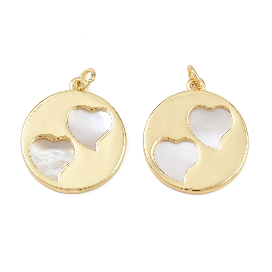 Natural Shell Pendant, 18K Gold Plated, 23mm,1pc