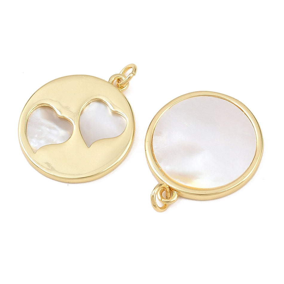 Natural Shell Pendant, 18K Gold Plated, 23mm,1pc